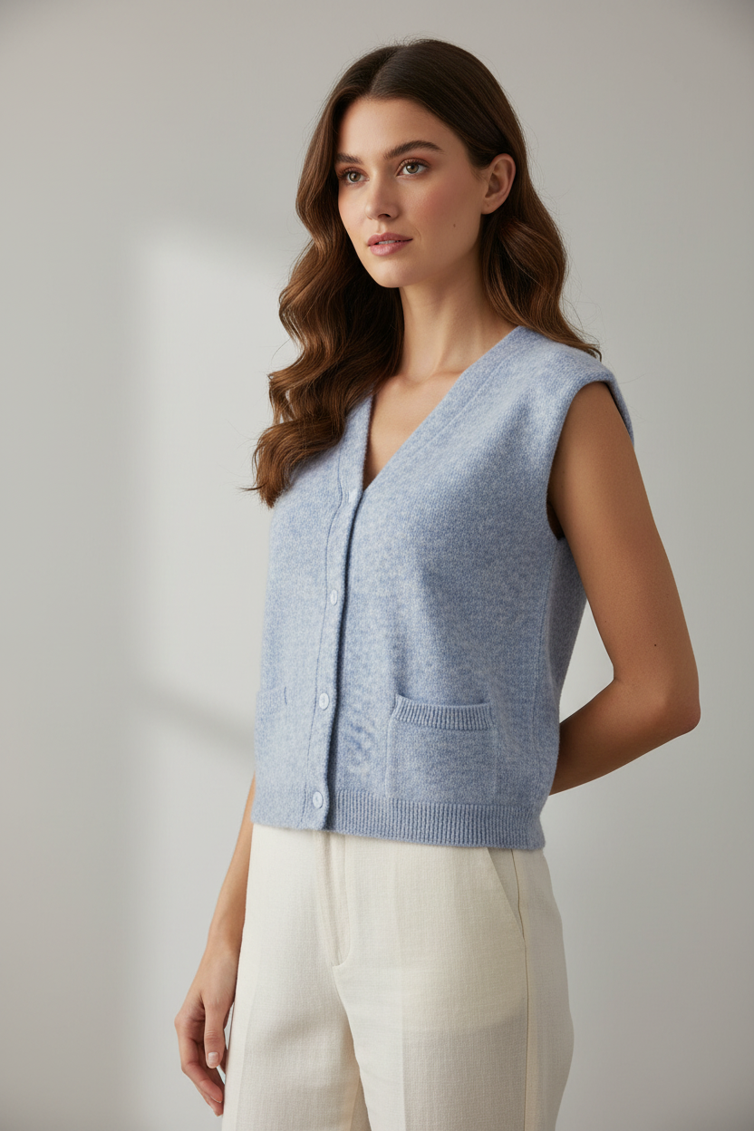 sleeveless buttoned cardigan