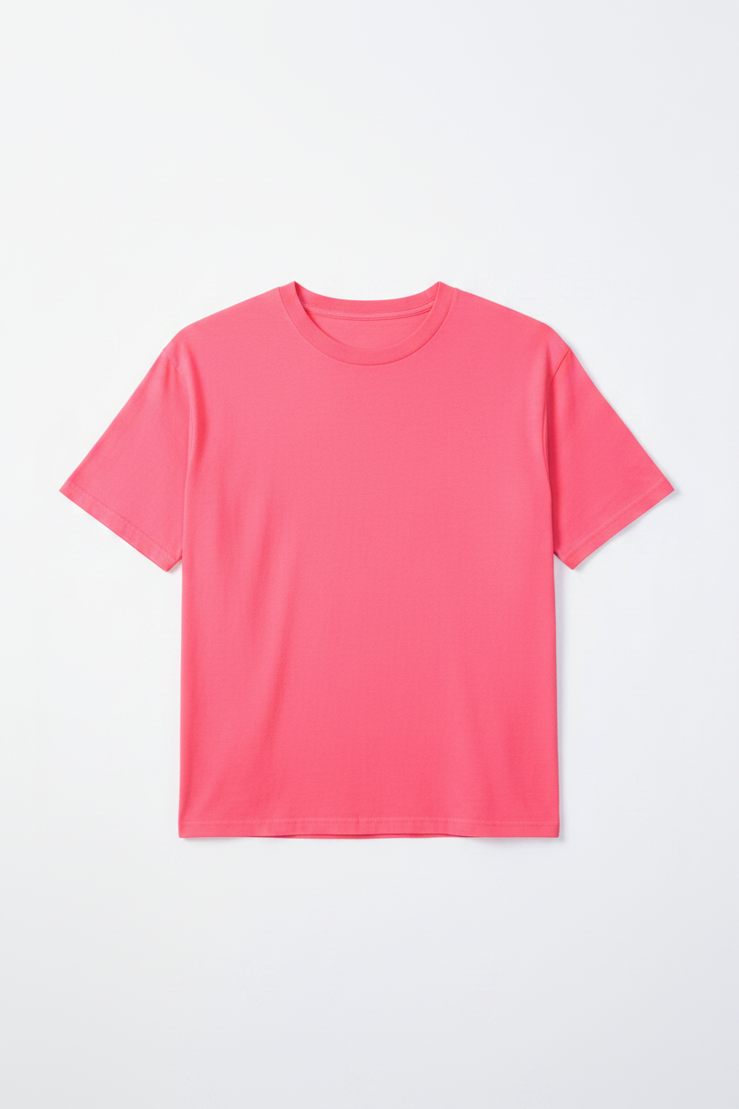 Tee Shirt Droit MC Col Rond Rose Fluo