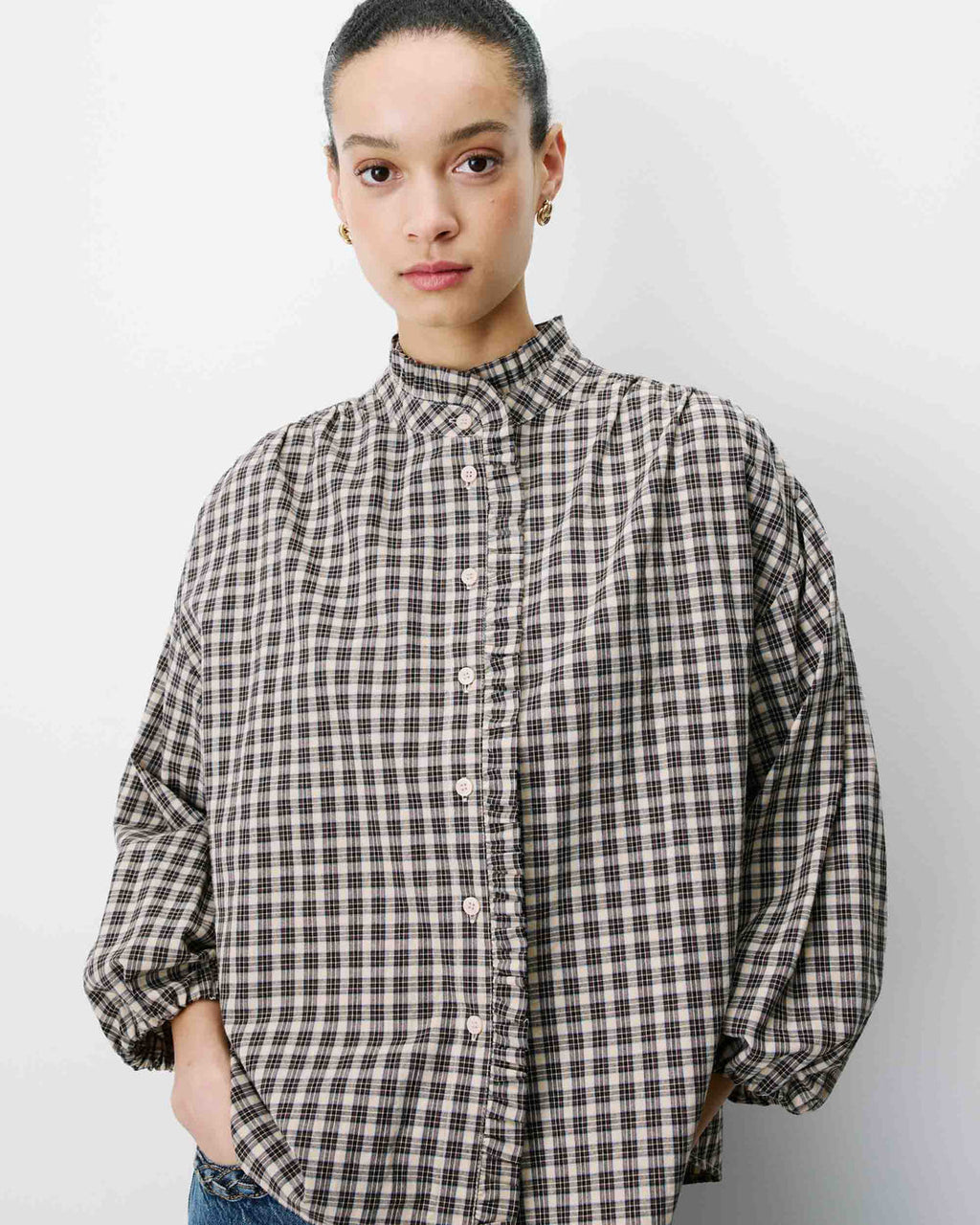 Grace & Mila blouse Adelie opstaande kraag met ruches