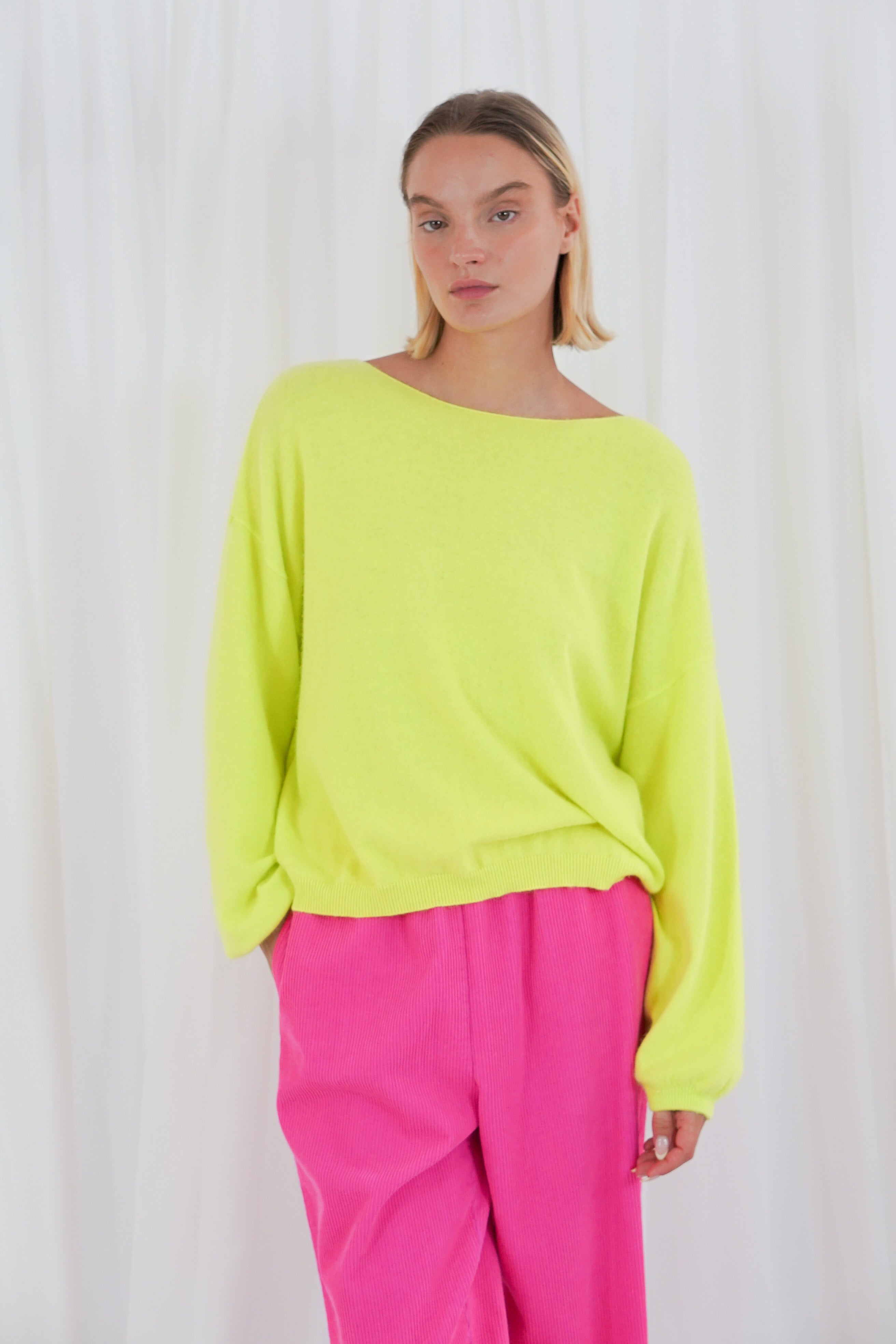 long puffed sleeves boat neck jumper
